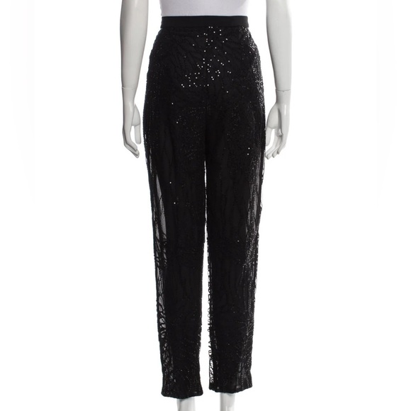 Elie Saab Black Sequin Embroidered Tulle Straight Fit Trousers Sz M | US8, FR40 - Picture 3 of 3